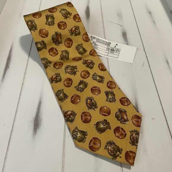Vintage Yves Saint Laurent YSL 100% Silk Neck Tie Gold Yellow Hazelnut RARE NWT - Picture 2 of 12